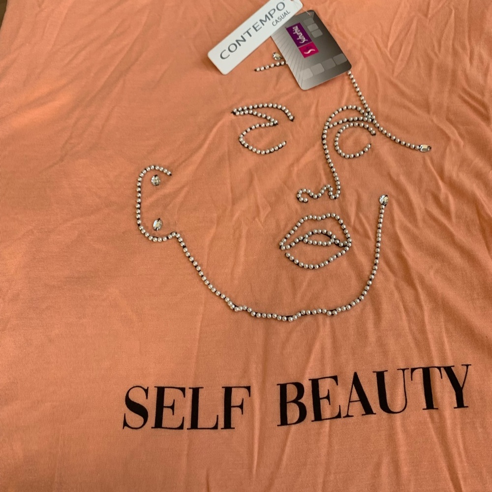 Contempo Casual Pearl Decorated Tee Shirt